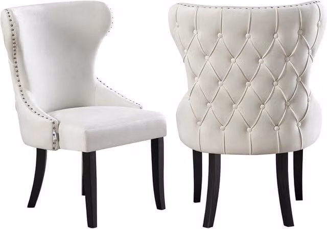 Life Interiors Set of 2 Mayfair LUX White Velvet Upholstered Dining Chairs