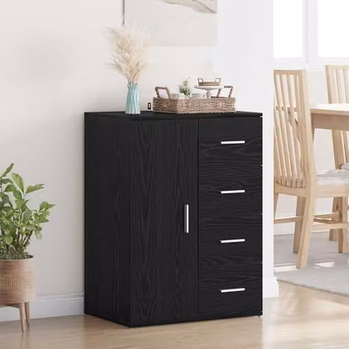 vidaXL Black Oak Sideboard in Rustic Matt Wood Finish, W/D/H: 59 x 39 x 80 cm – 2