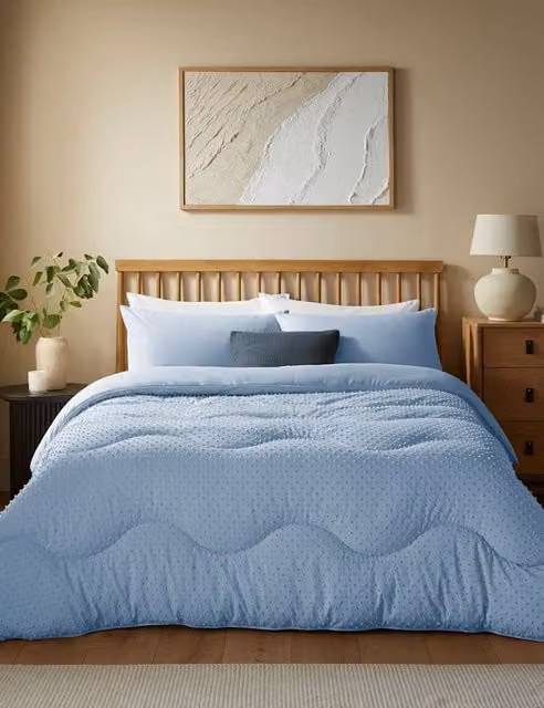 Nightlark Tufted Dots Microfibre Coverless Duvet and Pillowcases Set, Light Blue