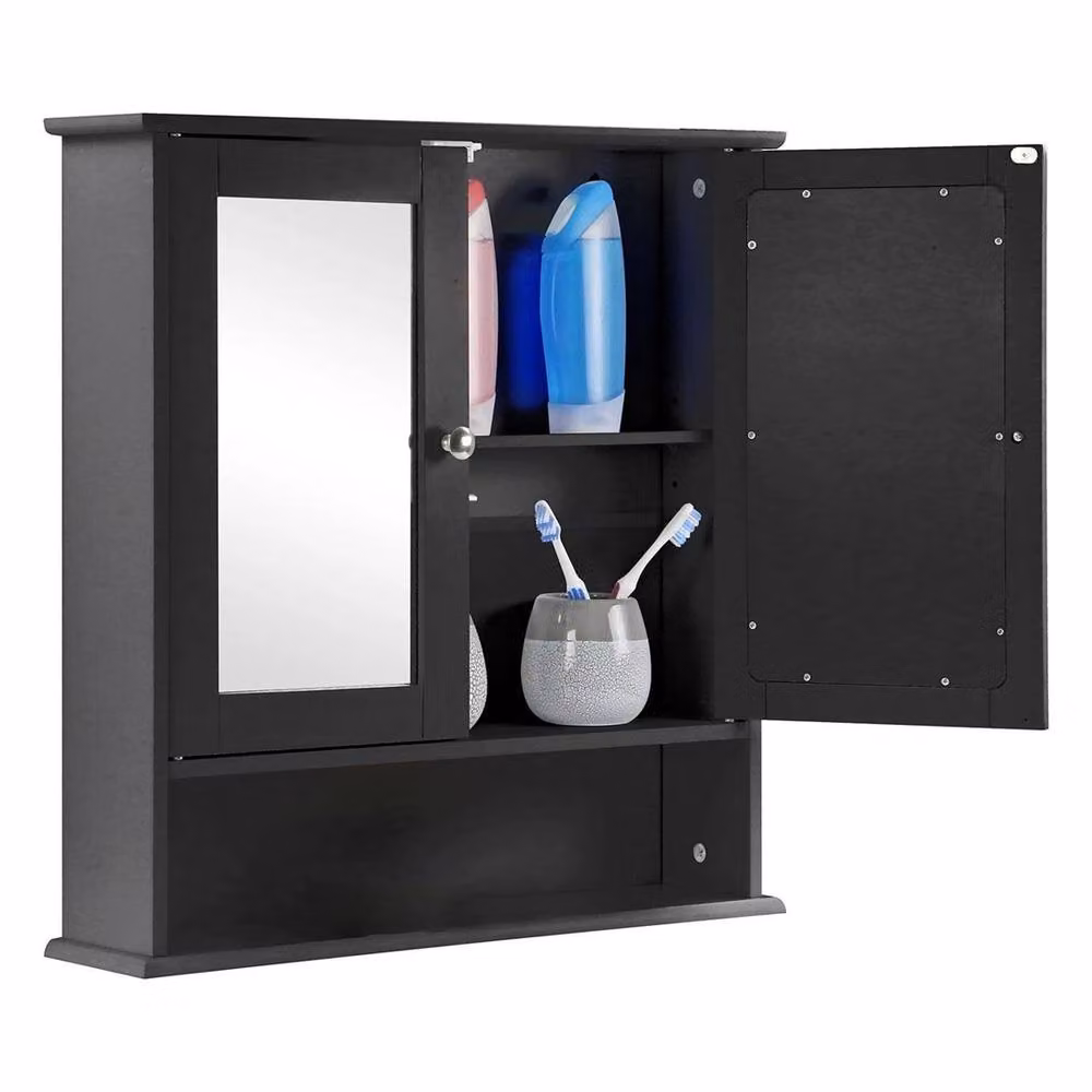 Havendro Black Matt Wooden Double Mirror Door Bathroom Wall Cabinet – 5
