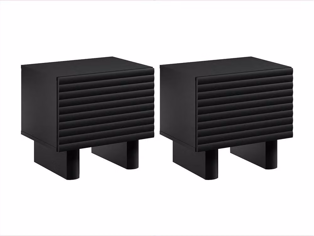 Vente-unique LUDIMA Set of 2 Black MDF Bedside Tables with 1 Door – 2