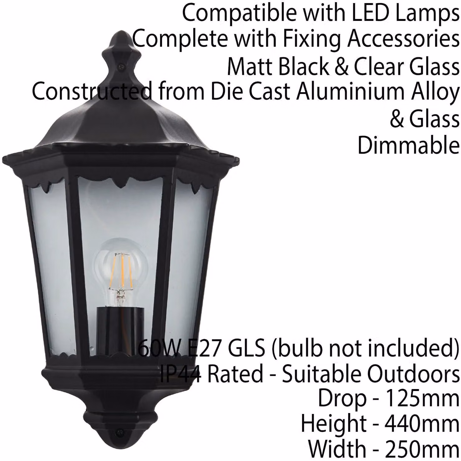 Loops 2 Pack IP44 Outdoor Wall Lanterns in Matt Black with Transparent Glass – 3