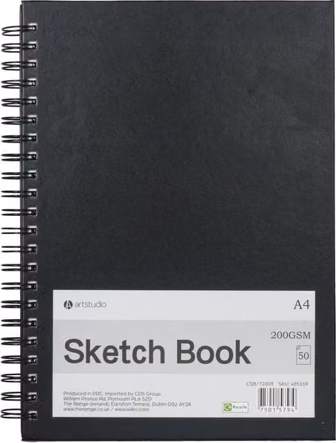 Art Studio Black A4 Sketch Book with Paper