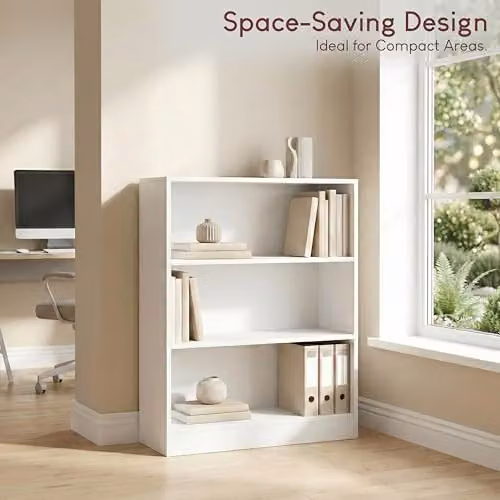 Vida Designs Cambridge 3 Tier Low Bookcase, White Wood, W/D/H: 75 x 24 x 60 cm – 2