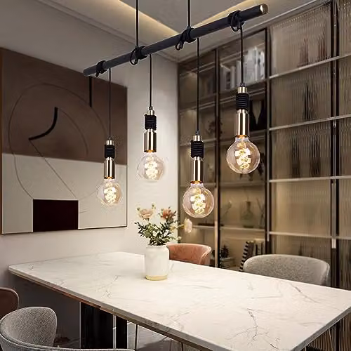 Globo Lighting Industrial Bar Pendant Light in Black and Gold/Brass with 4 Hangers – 3