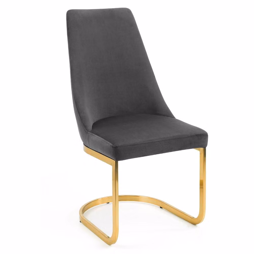 Cheshire Westbridge Set of 2 Elegant Grey Velvet Cantilever Dining Chairs with Gold Metal Base – 2