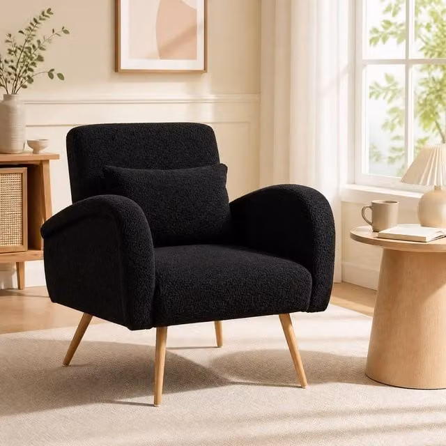 STILVORA Black Bouclé Fabric Armchair with Metal Legs