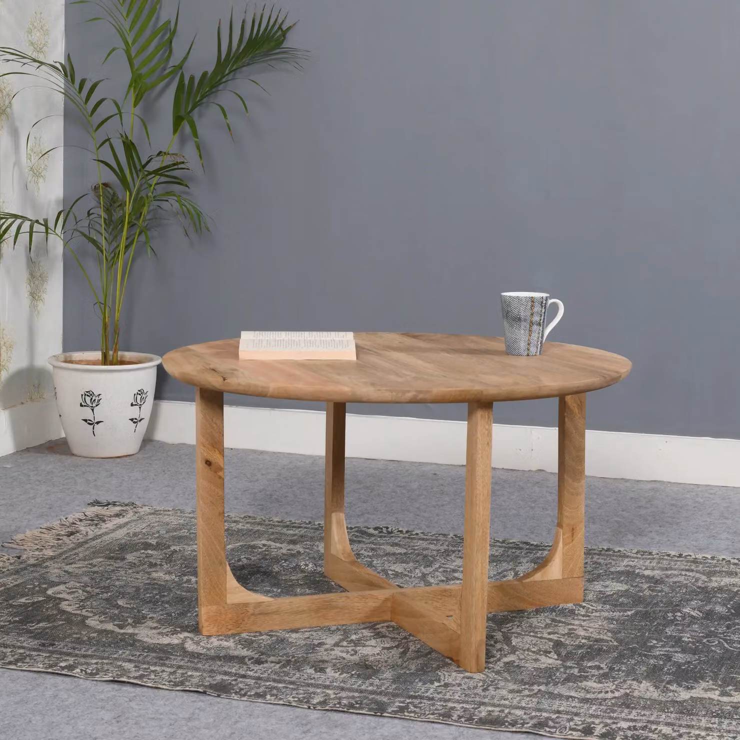 IH Design Bathwick Round Mango Wood Coffee Table in Brown, W/D/H: 80 x 80 x 45 cm – 3