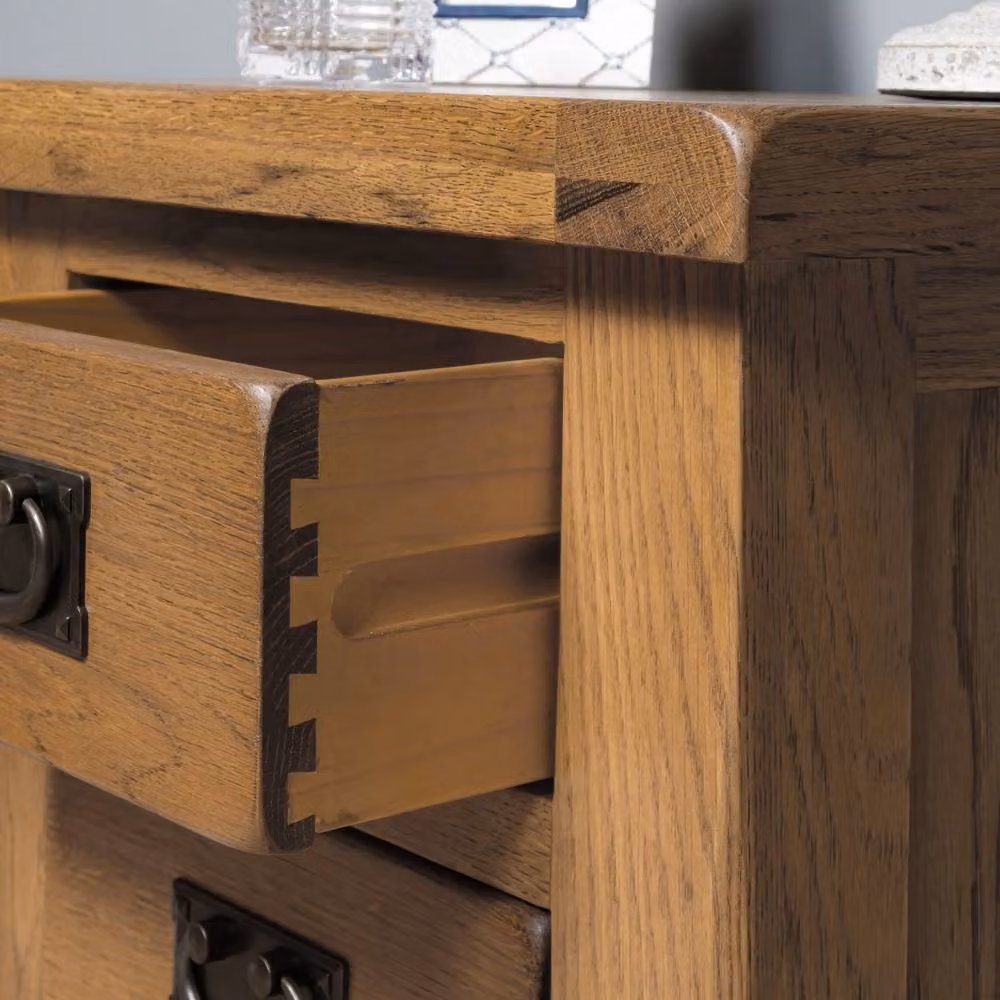 Elm Home And Garden Rustic Oak 3 Drawer Bedside Cabinet in Brown – 4