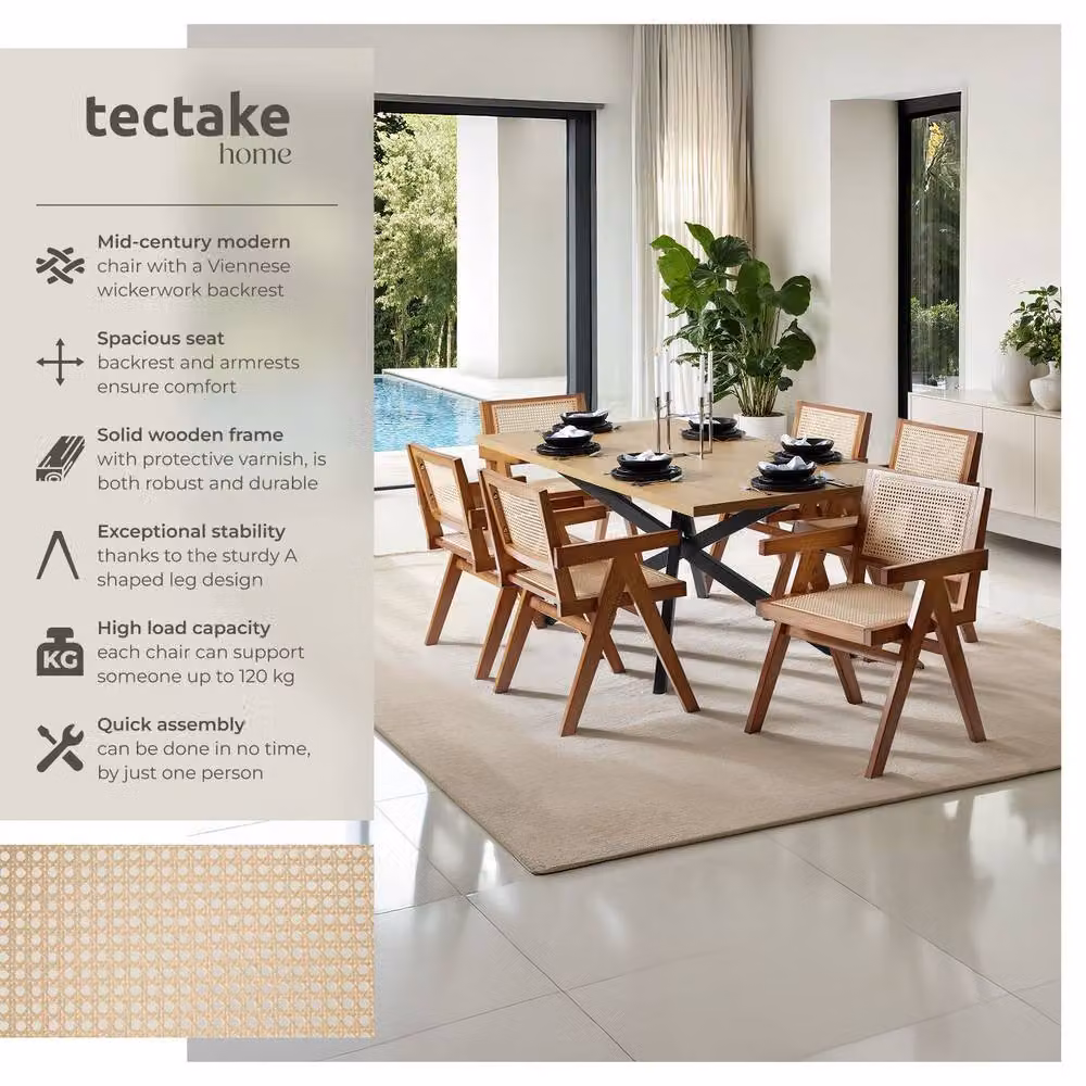 tectake Lizzy Dining Chair Set of 4 in Dark Brown Oak with Fabric Upholstery – 2