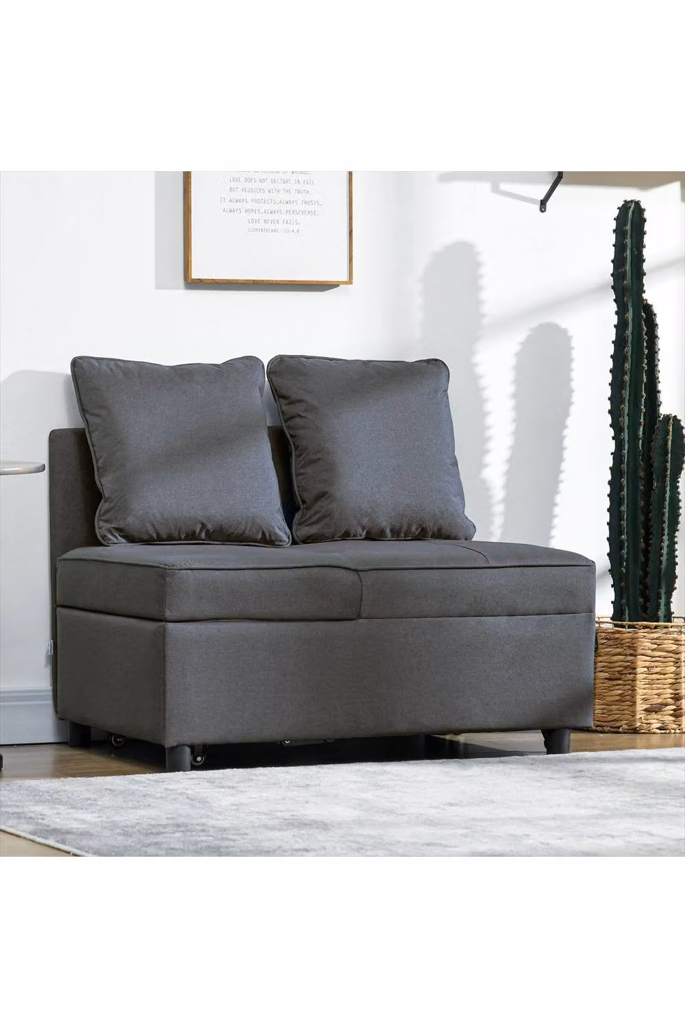 ERGOVEXA Convertible Single Sofa Bed in Grey with Thick Padded Foam Seat and Solid Wood Frame – 3
