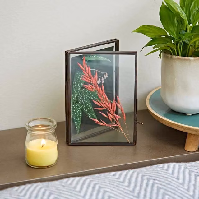 Paper High Antique Brass Reclaimed Glass Folded Double Photo Frame in Copper – 1