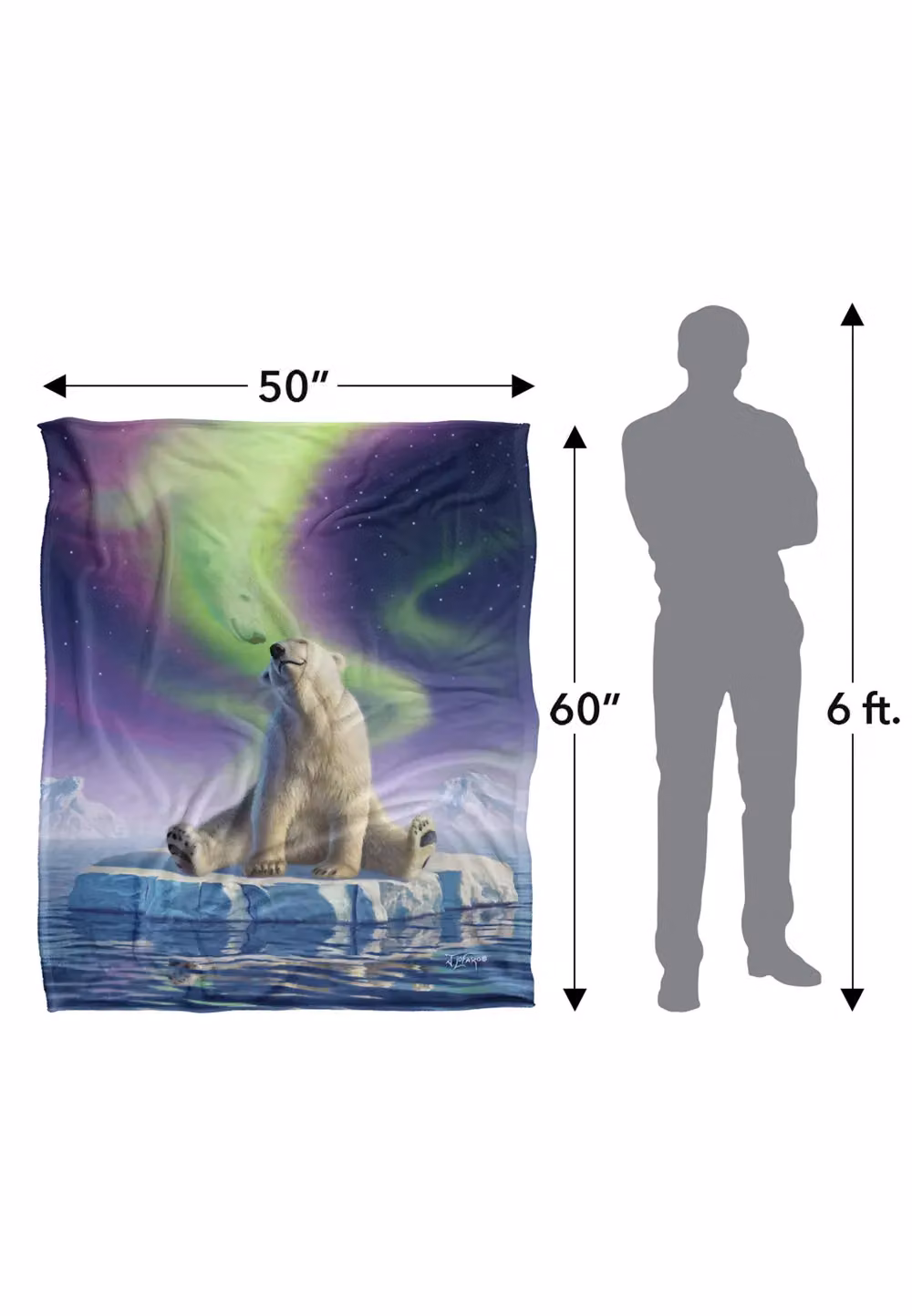 JQ Licensing Jlo Polar Bear Aurora Northern Lights Super Soft Silky Touch Throw Blanket, White, W/D/H: 152 x 127 cm – 6