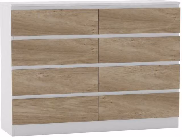 FORGEVIO Modern 8 Drawer Wooden Chest in White and Light Oak – 1