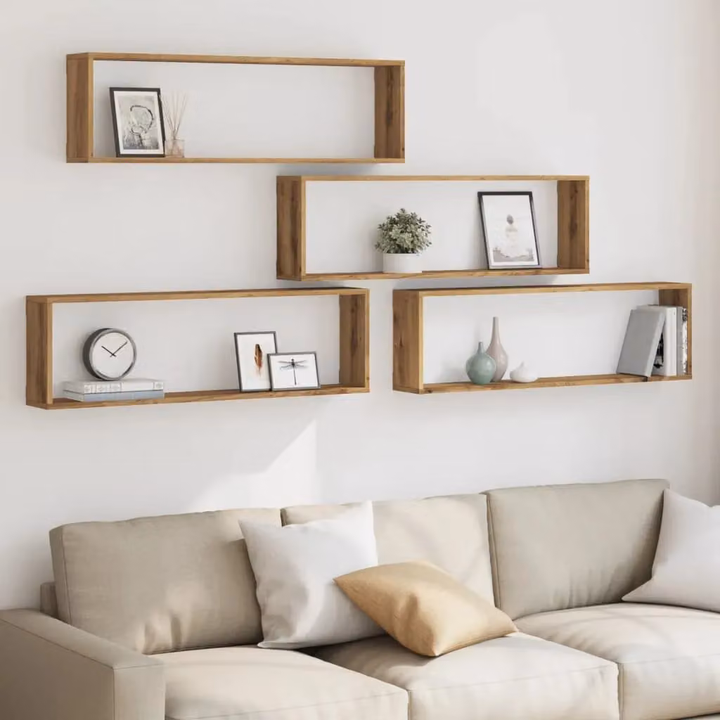 Berkfield Home Artisan Oak Wall Cube Shelves, 4 Piece Set in Brown, W/D/H: 100 x 30 x 15 cm – 3