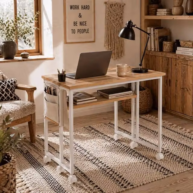 Wyld Haus Zika Drop Leaf Writing Desk in White with Lockable Castors – 1