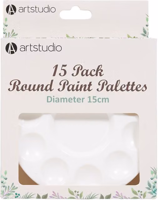 Art Studio Pack of 15 Round White Plastic Paint Palettes