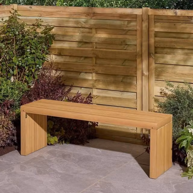 Rowlinsons Kyoto Contemporary Timber Garden Bench in Brown, W150 x D40 x H50 cm – 1