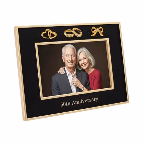 Happy Homewares Modern Rectangular 50th Anniversary Picture Frame in Black and Gold, W/H: 10 x 15 cm – 1