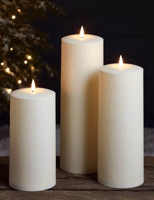 Lights4fun Set of 3 TruGlow Waterproof White Pillar Outdoor Tabletop Candles with Timer
