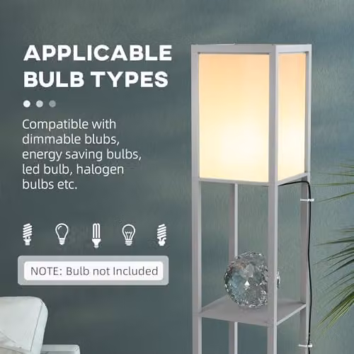 HOMCOM 3-Tier Floor Lamp with Shelves and Dual Light in Grey – 6