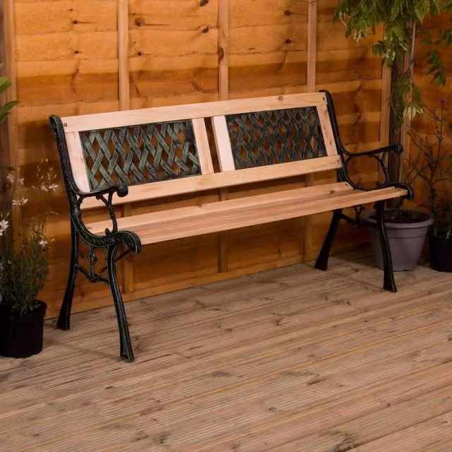 HD Designs 3 Seater Twin Cross Style Garden Bench in Brown