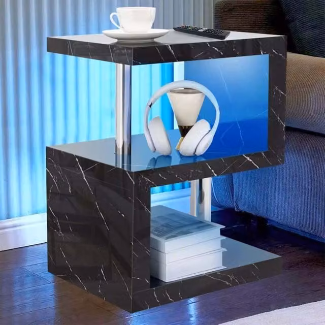 Comfy Living Ltd Abstract High Gloss LED Side Table in Black – 1