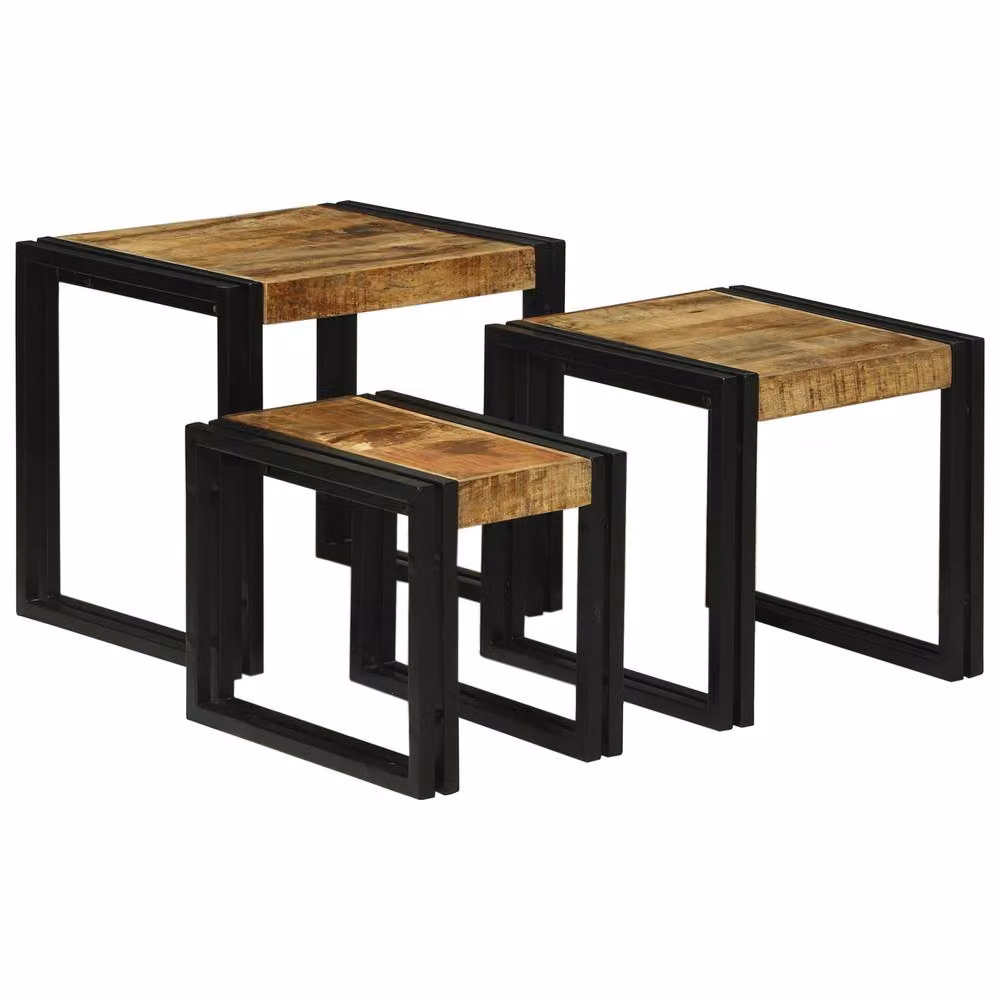 Berkfield Home Nesting Tables, Set of 3, Solid Mango Wood in Brown and Black – 2