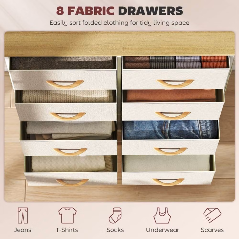 STILVORA Modern Chest of 8 Fabric Drawers with Steel Frame in Beige – 3