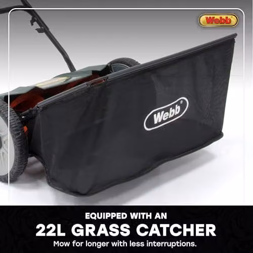 Webb WEH18 Contact Free Manual Cylinder Lawnmower in Green with Rear Roller, 9 Cutting Heights, 46cm Cutting Width and 22L Collection Bag – 4