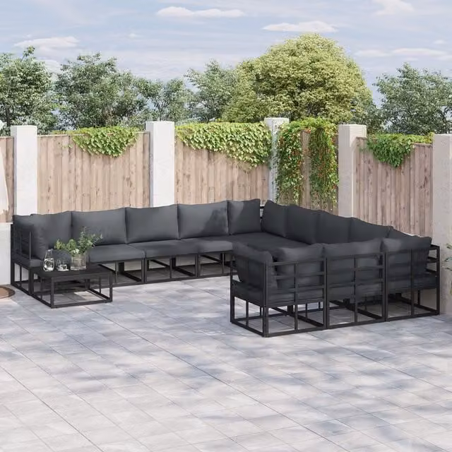 Berkfield Home 12-Piece Modern Garden Sofa Set with UV-Resistant Upholstered Cushions and Scatter Pillows in Black Powder-Coated Aluminium – 1