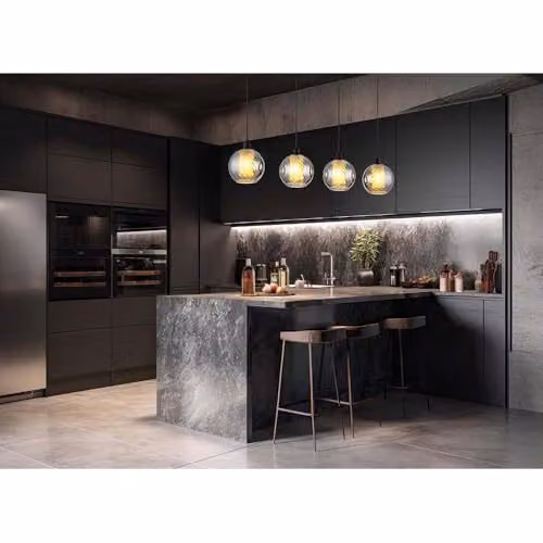 Netlighting Ulf Bar Pendant Ceiling Light in Black with Smoke Glass Sphere Shade, 4x E27, Height Adjustable – 2