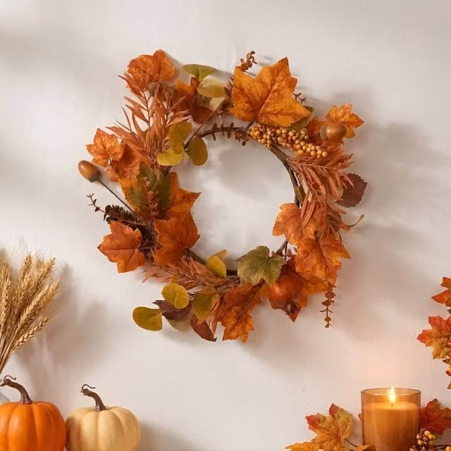 Garden Greatness Decorative Autumn Harvest Wreath in Orange and Multicolour, Diameter: 40 cm