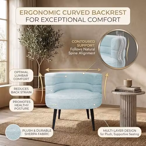 Alivio Blue Boucle Fabric Tub Accent Chair with Armrests and Rubberwood Legs – 4