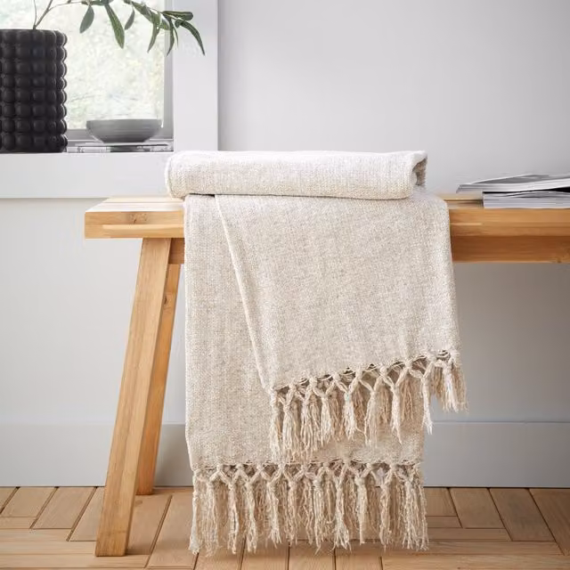 Catherine Lansfield Wilson Plain Chenille Throw with Fringes, Beige, W: 130 cm, D: 170 cm