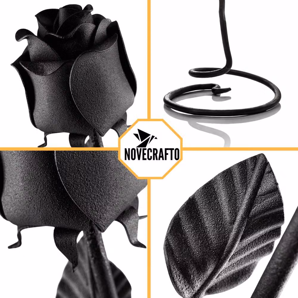 Novecrafto Forged Black Iron Rose with Stand – 8