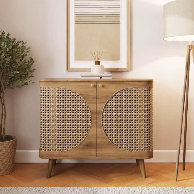 GFW Sorrel Rattan Compact Sideboard in Brown Oak