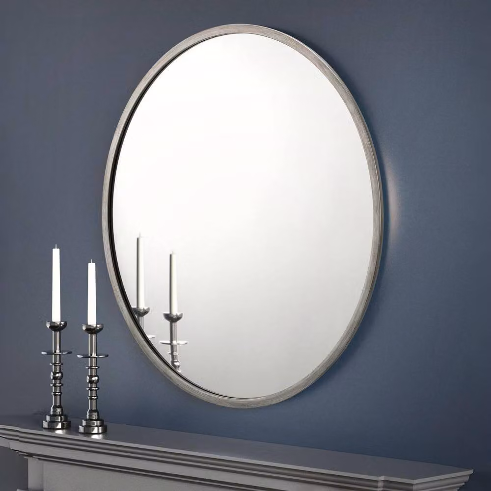 Cheshire Aurelio Modern Round Wall Mirror in Silver and Grey, Diameter: 80 cm – 2