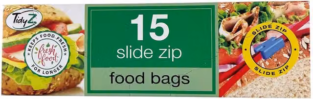 Tidyz Clear Slide Zip Food Prep and Storage Bags, Pack of 15