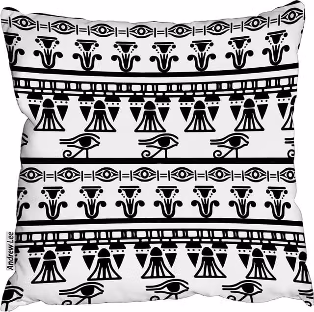 Andrew Lee Tribal Egyptian Vintage Ethnic Art Cushion, Black and White, W/D/H: 60 x 60 x 1 cm