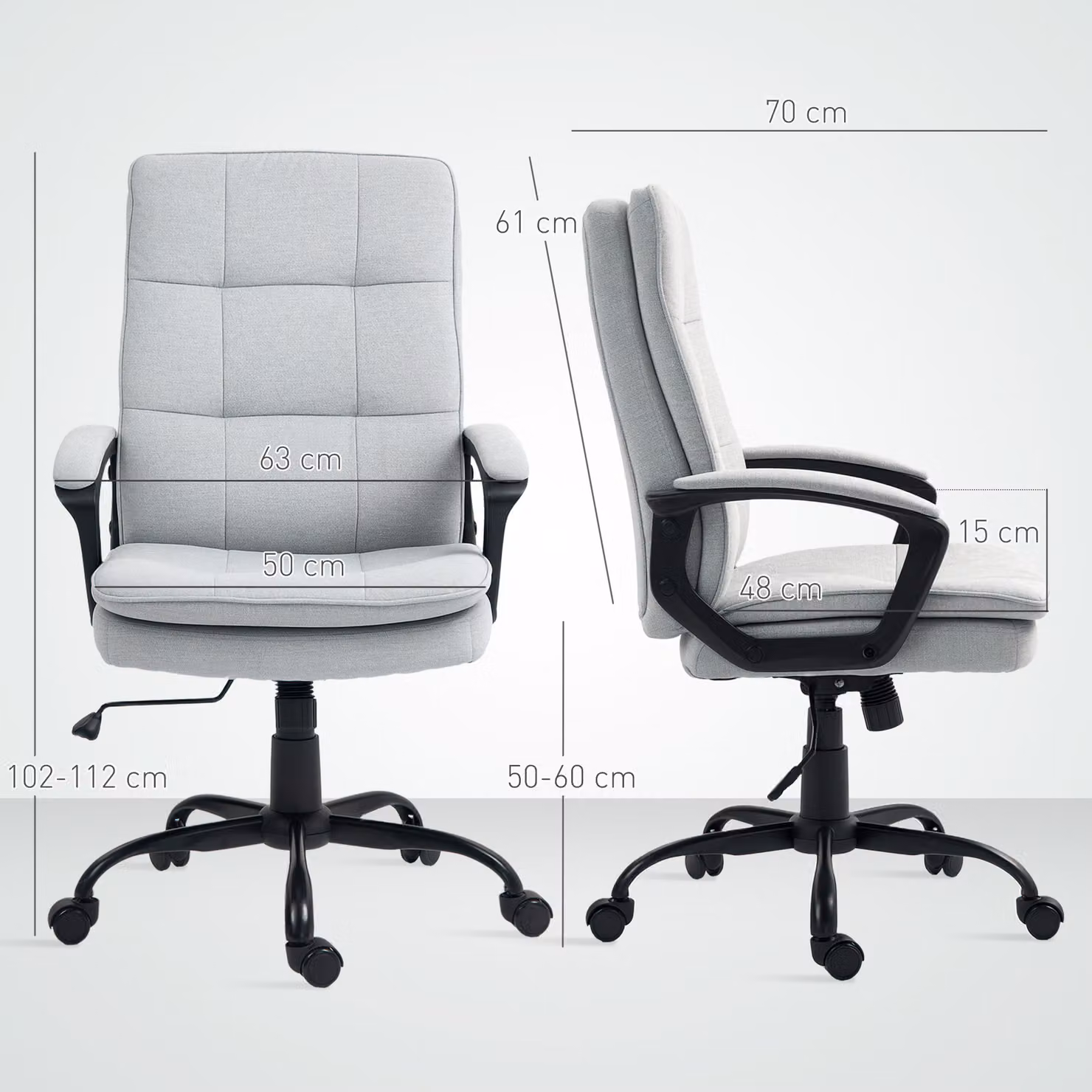 HOMCOM Modern Grey Fabric Swivel Task Chair for Adults with Castors – 3