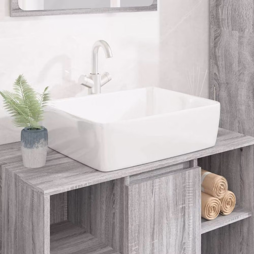 Berkfield Home White Ceramic Rectangular Wash Basin, W: 48 cm, D: 37 cm, H: 13 cm – 2