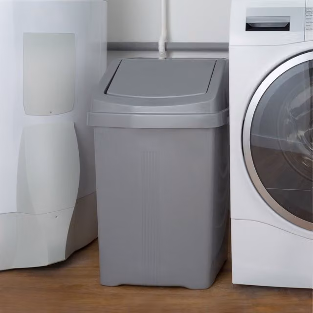 Wham 50L Plastic Swing Bin in Silver and Grey, W/D/H: 40.0 x 33.0 x 66.5 cm – 2