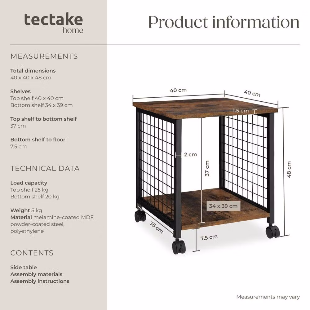 tectake Gary Industrial Bedside Table in Dark Brown and Black – 6