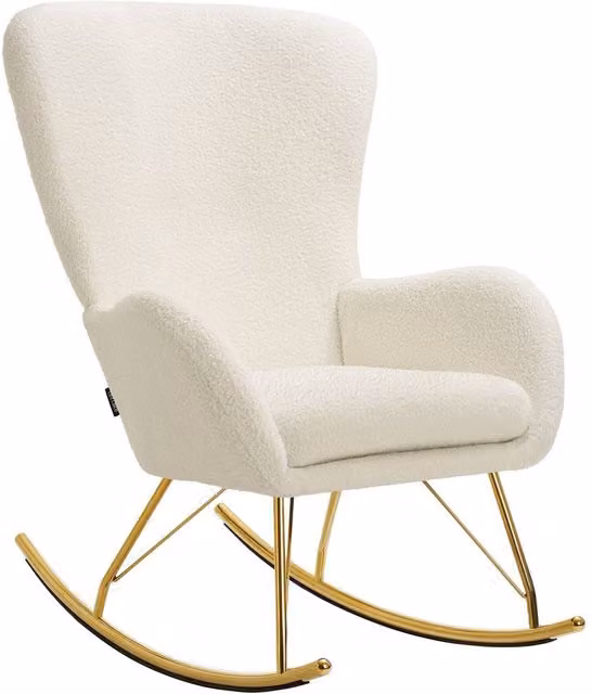 tectake Rocking Chair Swing Armchair with Metal Frame and Beige Bouclé Padding
