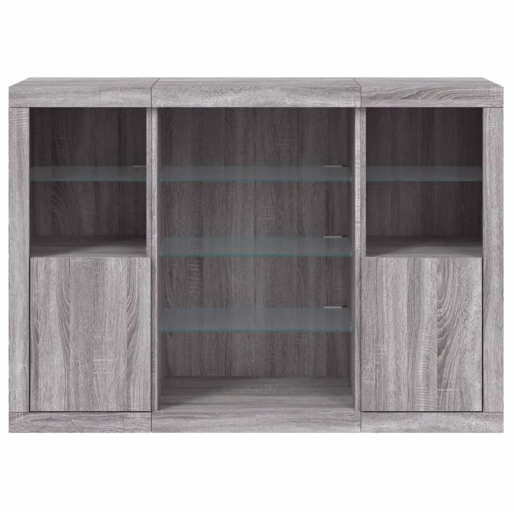 Berkfield Home 3-Piece Modern Sideboard Set in Grey Sonoma with Integrated LED Lighting and Glass Details – 4