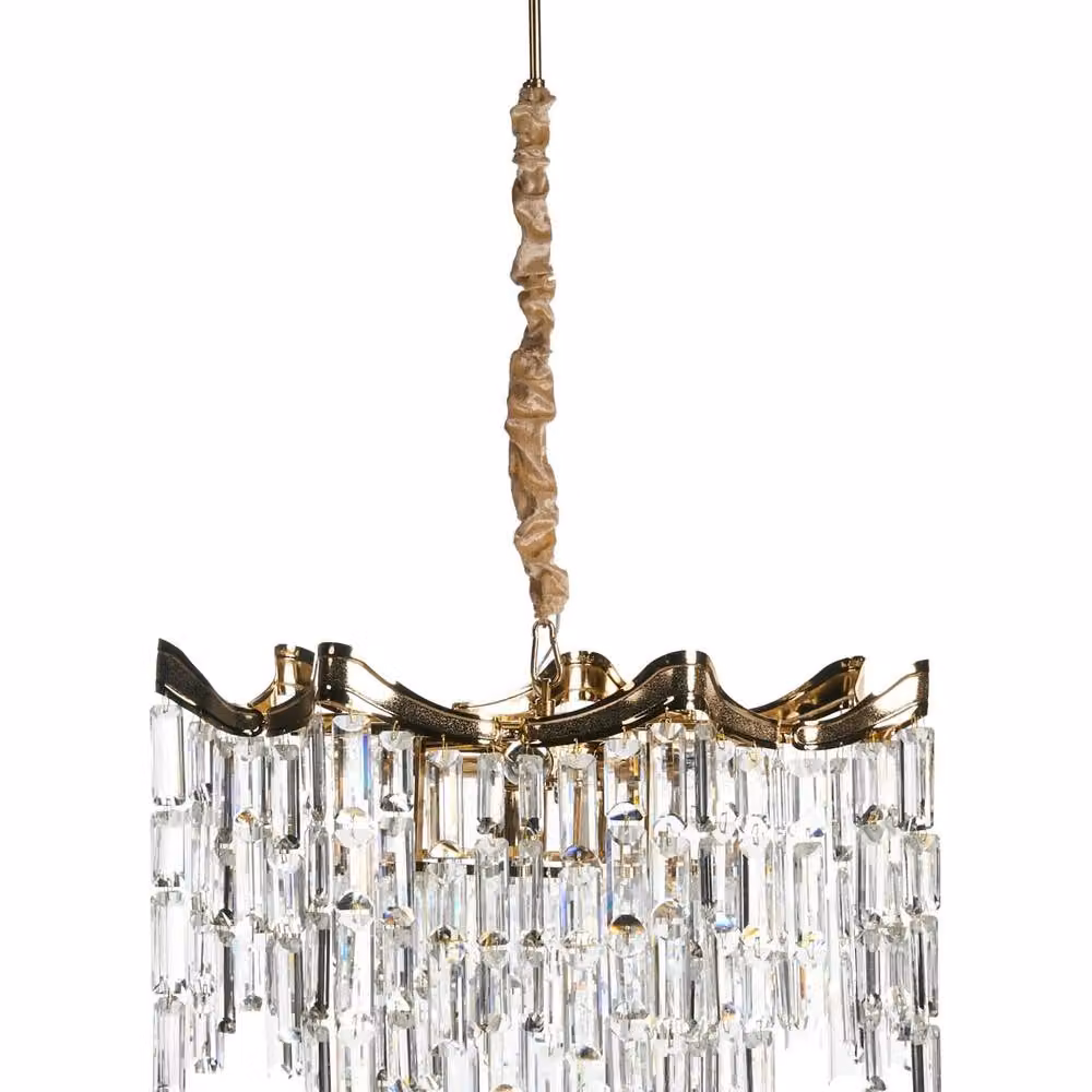 Wyld and Coco Glamour Gold Tiered Chandelier in Gold/Brass Metal and Fabric – 2
