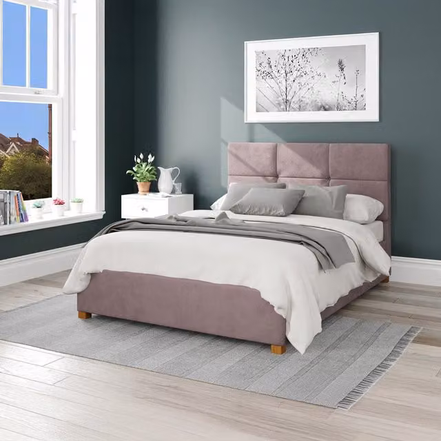 Aspire Upholstered Velvet Ottoman Storage Bed in Pink, W/D/H: 120 x 200 cm