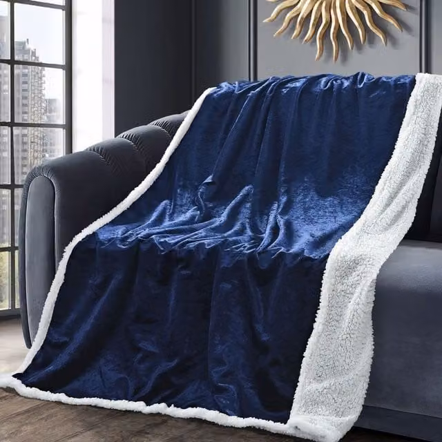 Velosso Blue Polyester Fleece Throw Blanket, W/D/H: 200 x 125 x 125 cm