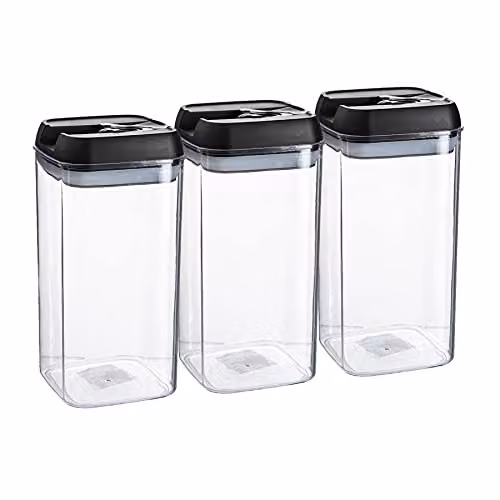 Argon Tableware Airtight Plastic Food Storage Containers with Flip Lock Lids, 1.2 l, Black, Set of 3